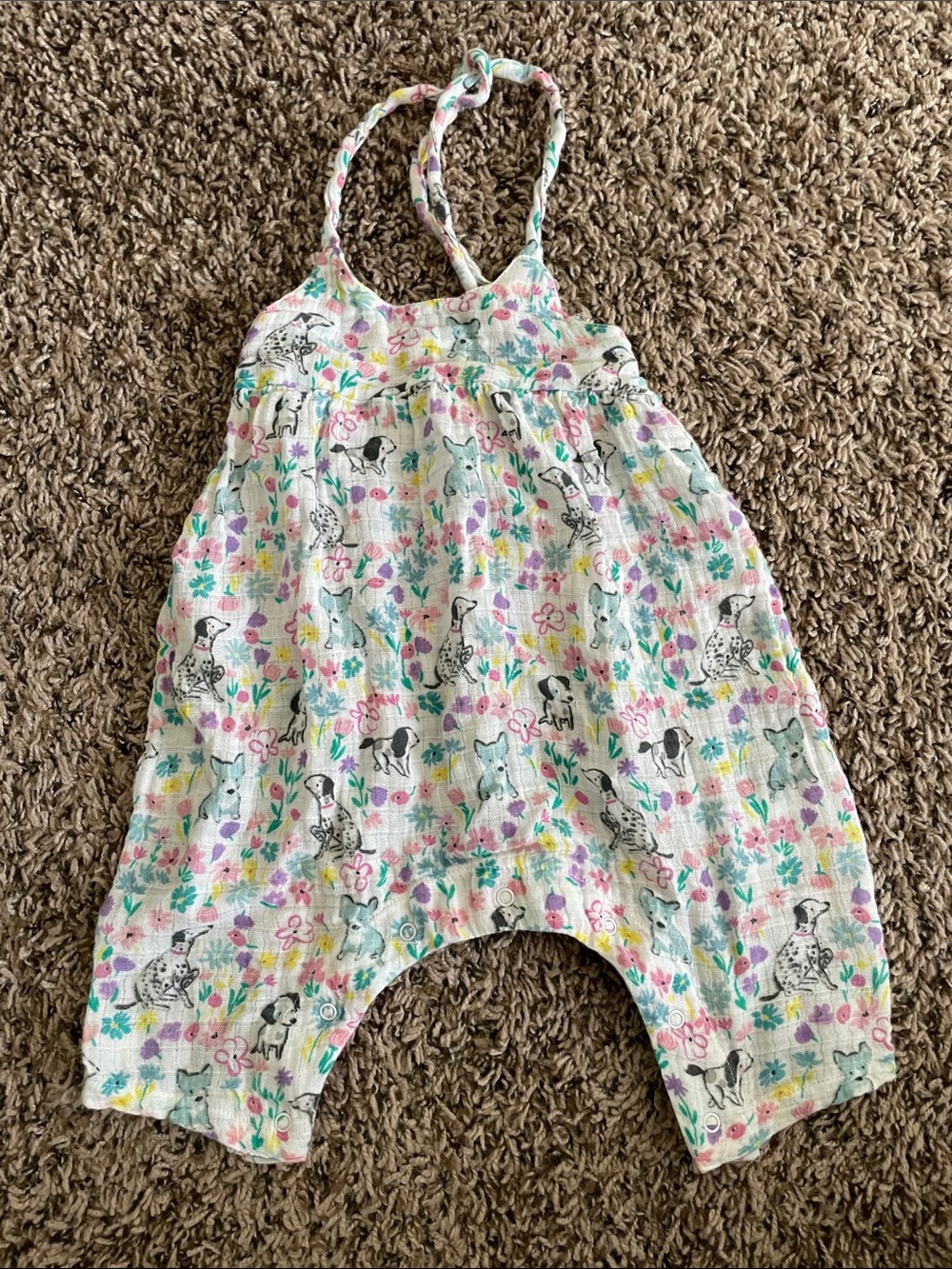 Angel Dear White Floral & Animal Print Cotton Romper - Multicolor